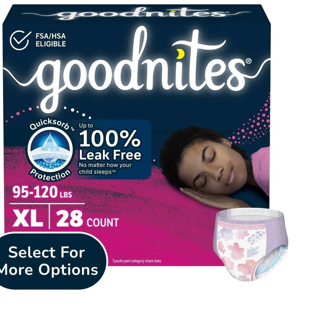 4 packs Goodnites Youth Girls Nighttime Underwear X Large 95-120 lbs 36 ct